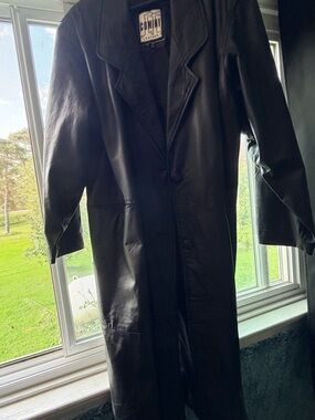 Mint Black Leather Trench Coat
